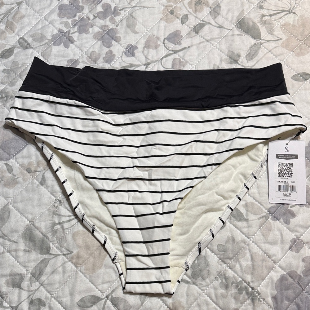 Sky Women's Swim Bottoms - Black and White Stripes